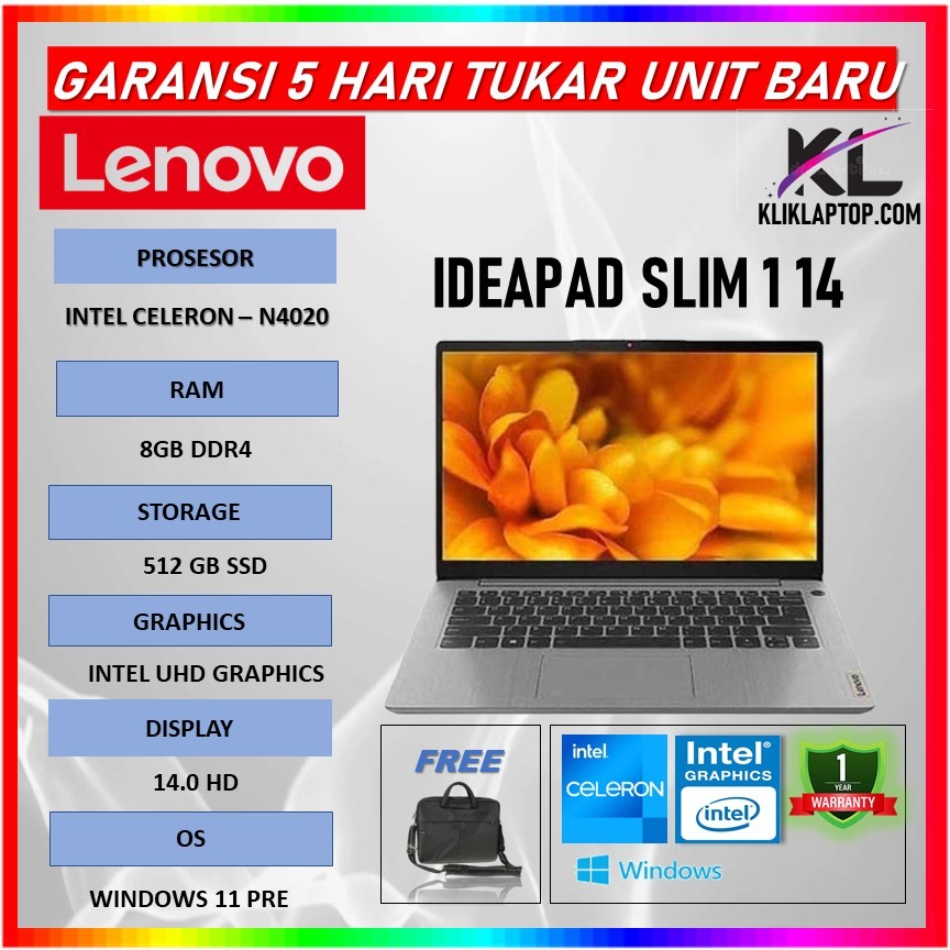 Jual Laptop Murah Lenovo Ideapad Slim 1 14 Intel N4020 8GB 512SSD