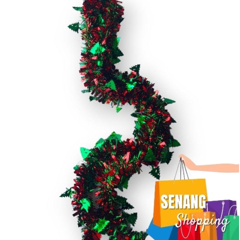 Jual Slinger Pohon Natal Green Kombinasi Merah Hiasan Rumbai Natal