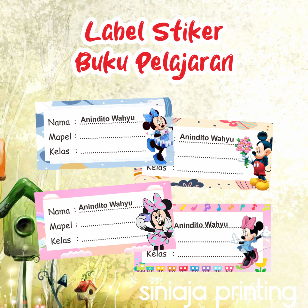 Jual STIKER LABEL NAMA BUKU MATA PELAJARAN SEKOLAH TEMA MICKY MOUSE