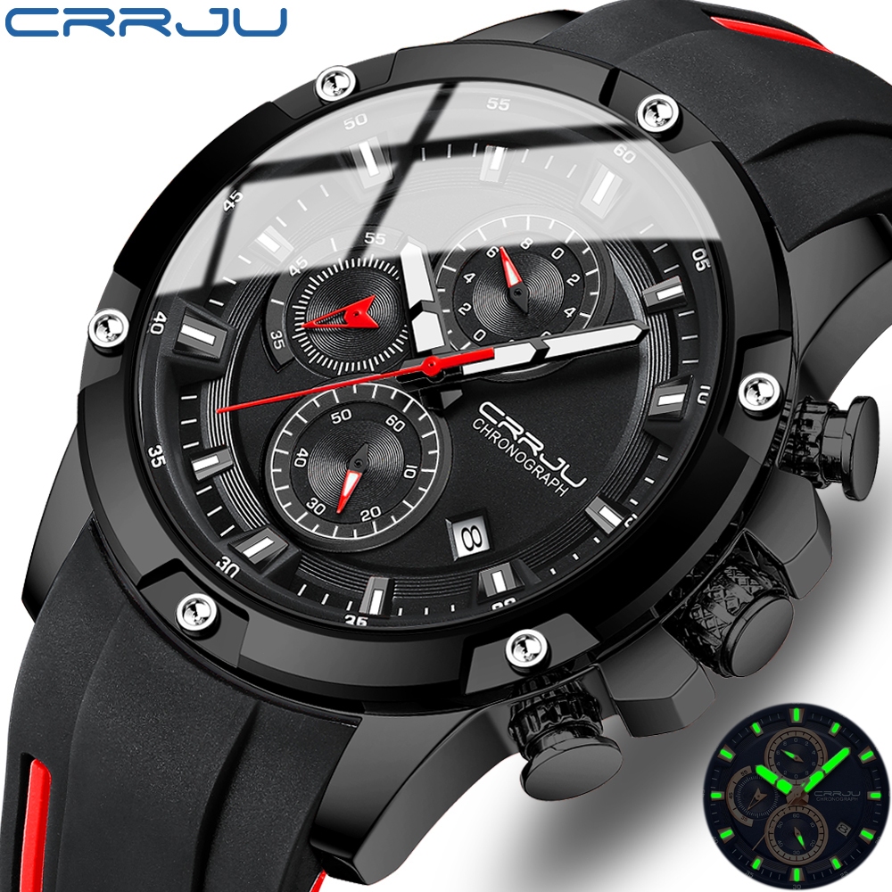 Jual CRRJU Jam Tangan Pria Fashion Olahraga Chronograph Quartz Bisnis