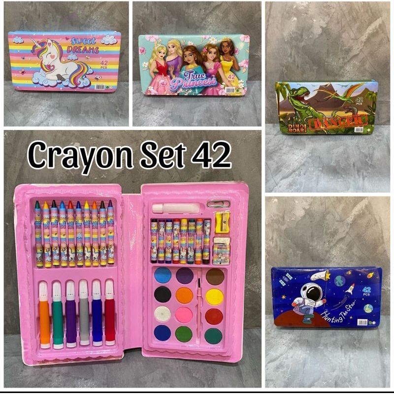 Jual Crayon Set 42 Mewarnai Spidol Krayon Cat Air Melukis Kado Hadiah