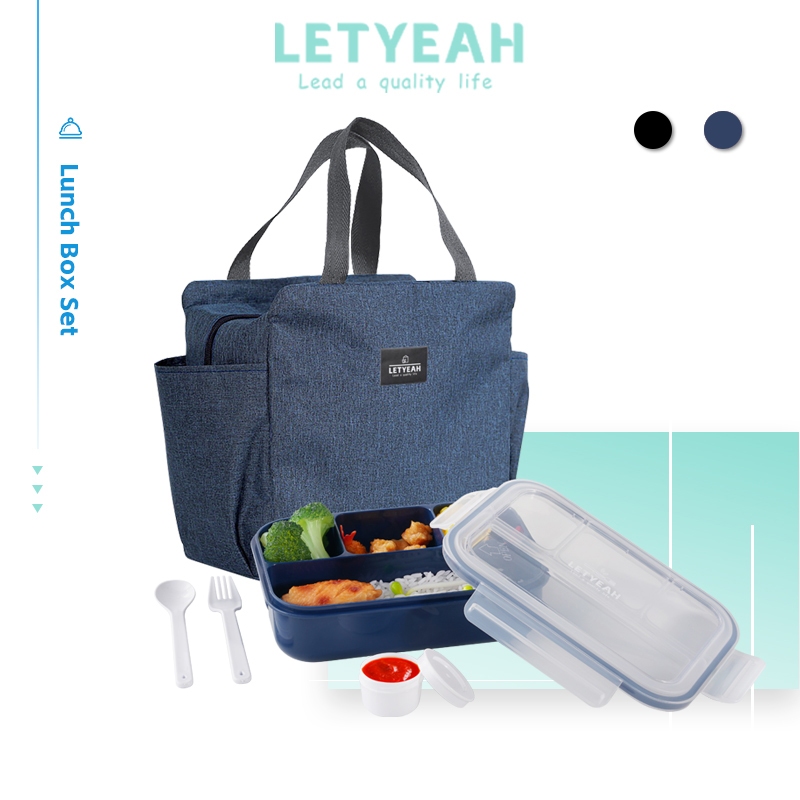 Jual LetYeah Kotak Bekal Makan Set Kapasitas Besar 1500ml Sekat 4 Lunch