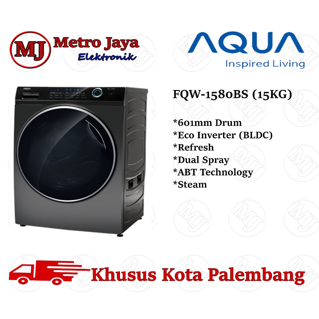 Jual AQUA MESIN CUCI FRONT LOADING 15kg Inverter FQW 1580BS Steam Wash