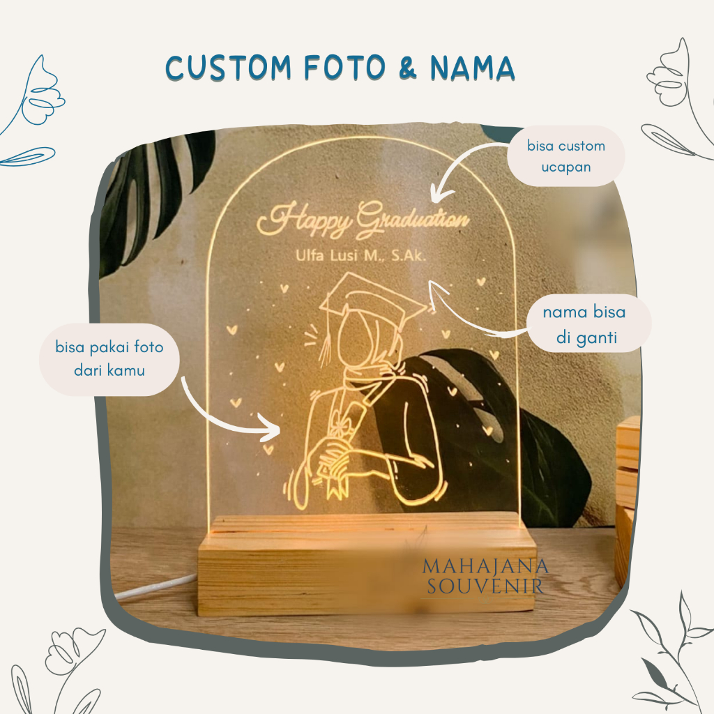 Jual CUSTOM Gift Akrilik LED Lampu Sketsa Handwriting Hadiah Wisuda