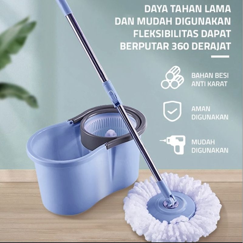 Jual Alat Pel Lantai Ember 2 In 1 Kain Fiber Dengan Ember Spin Mop