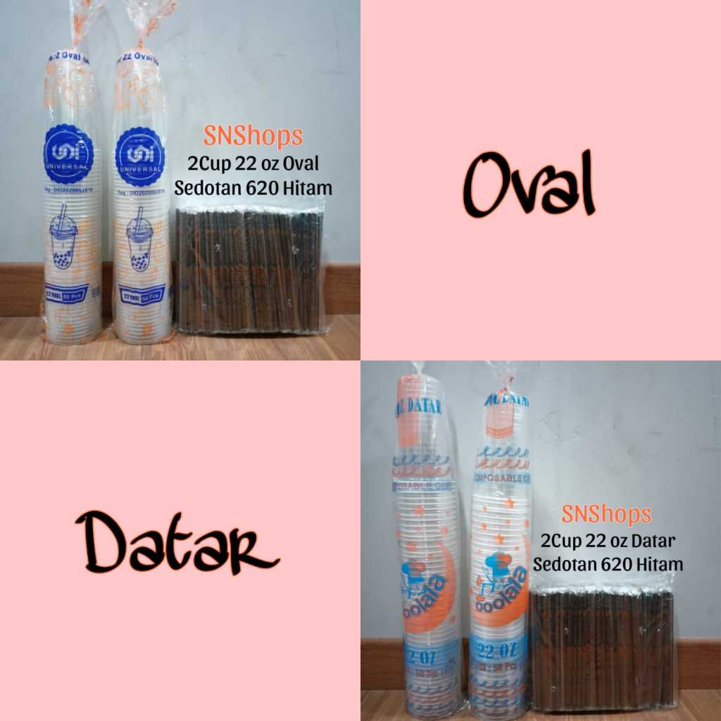 Jual Paket Combo Paket Hemat 2 Cup 22 Oz Oval Datar Sedotan 620