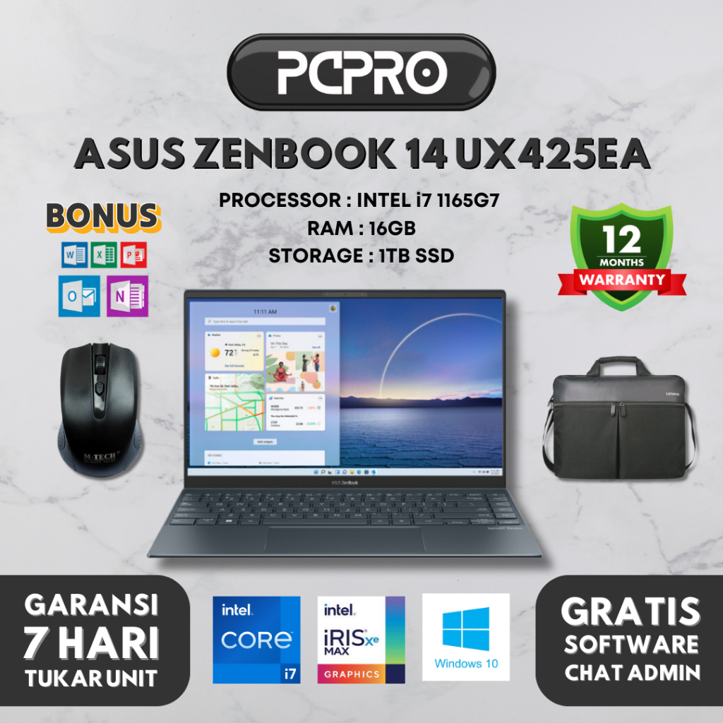 Jual Laptop Slim Asus Zenbook Ux Eal Intel Evo I G Gb Tb