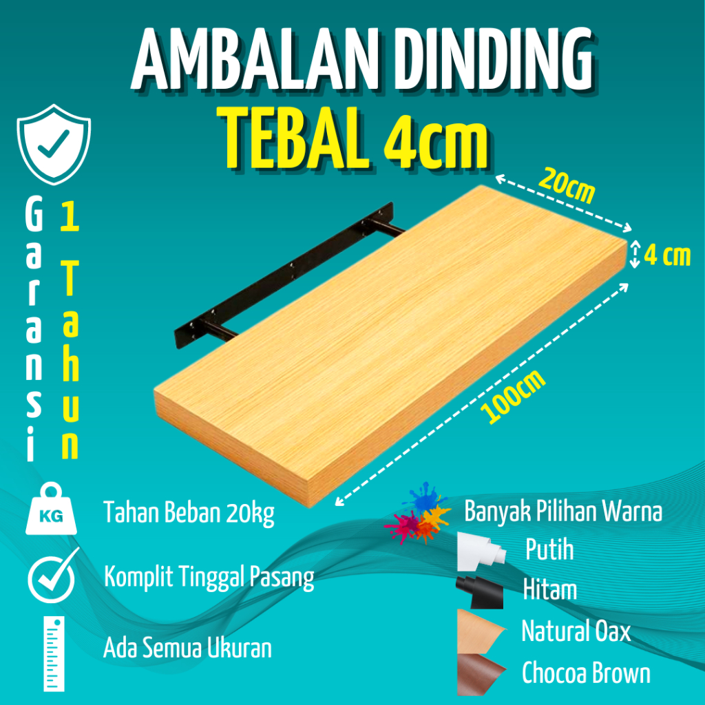 Jual Rak Ambalan Dinding Minimalis 80cm X 20cm Buku Kayu Tempel