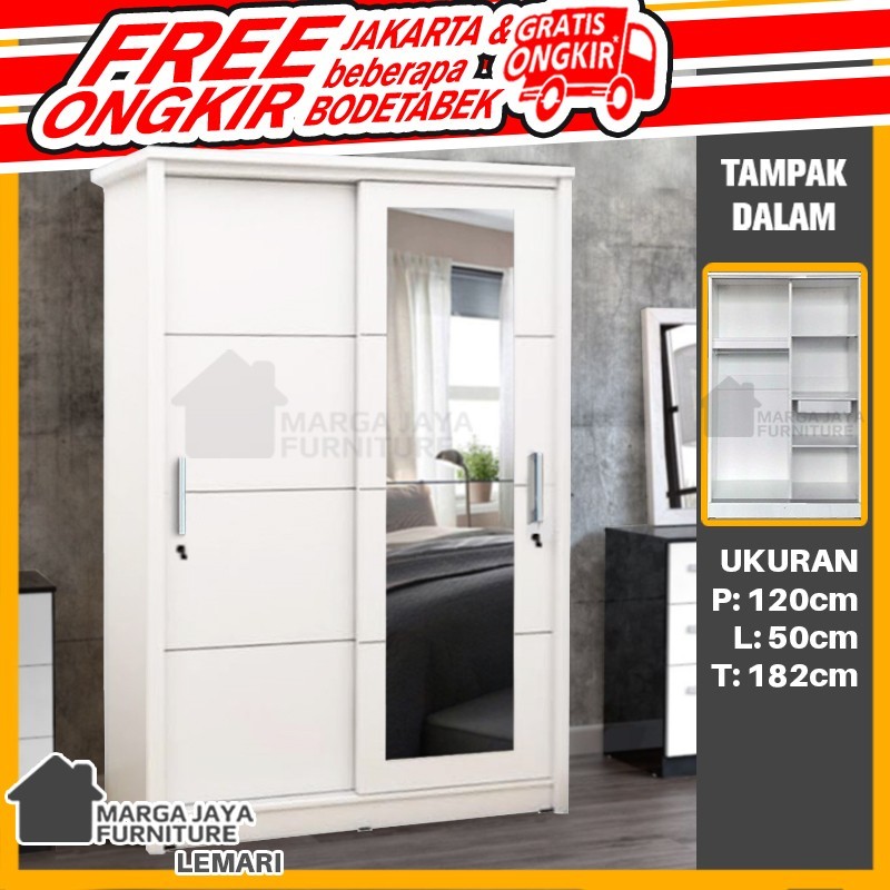 Jual Lemari Pakaian Baju 2 Pintu Sliding Meja Rias Kaca Minimalis