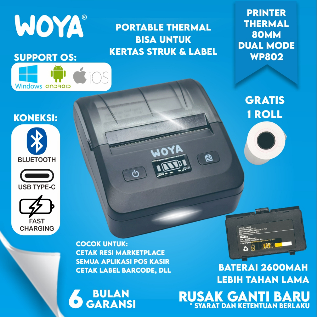 Jual Woya Printer Bluetooth Mini Portable Mobile Printer Thermal Mm