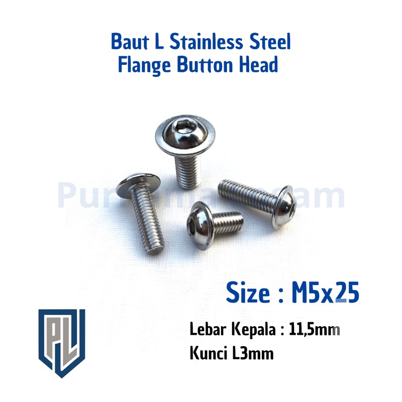 Jual Baut L Button Flange M5 X 25 Drat 8 Panjang 2 5 Cm Stainless