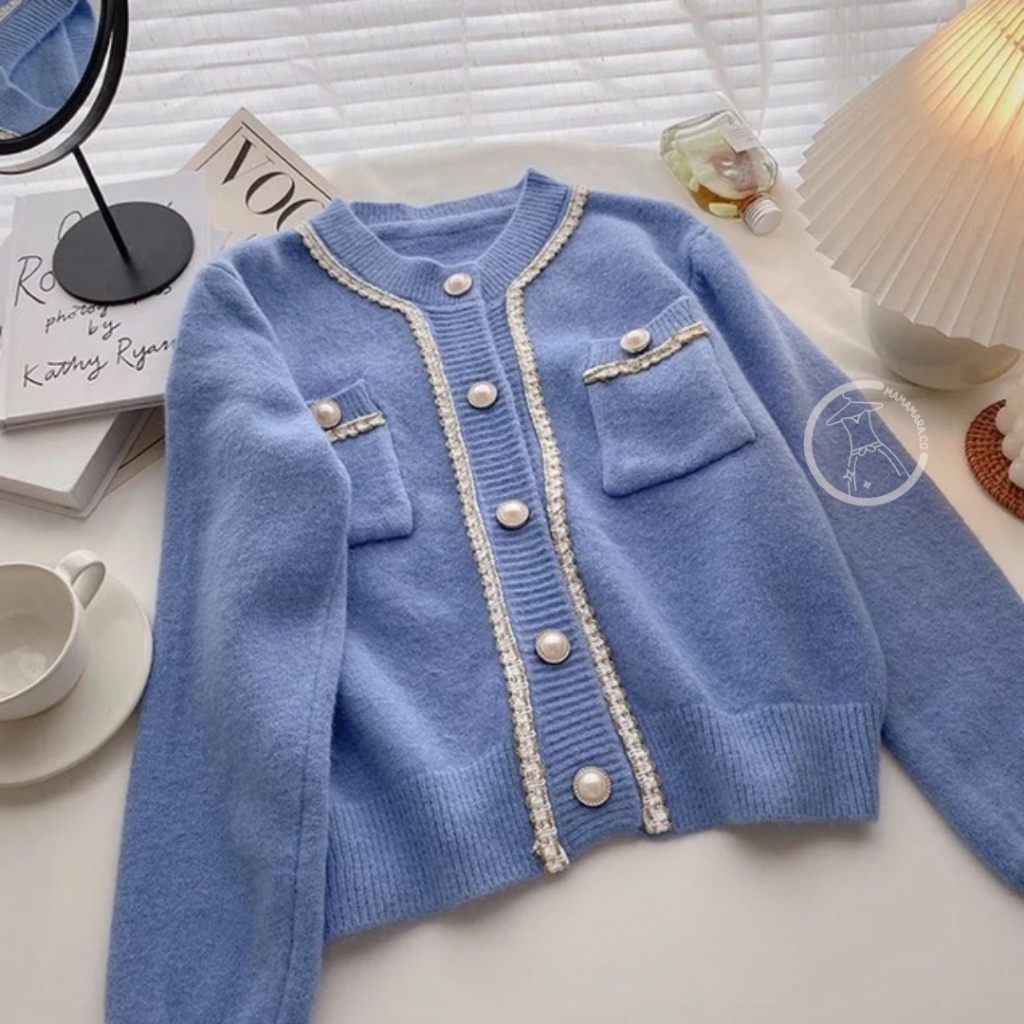 Jual MAMAMARA Cardigan Wol Rajut Korean Style Lis Full Mutiara