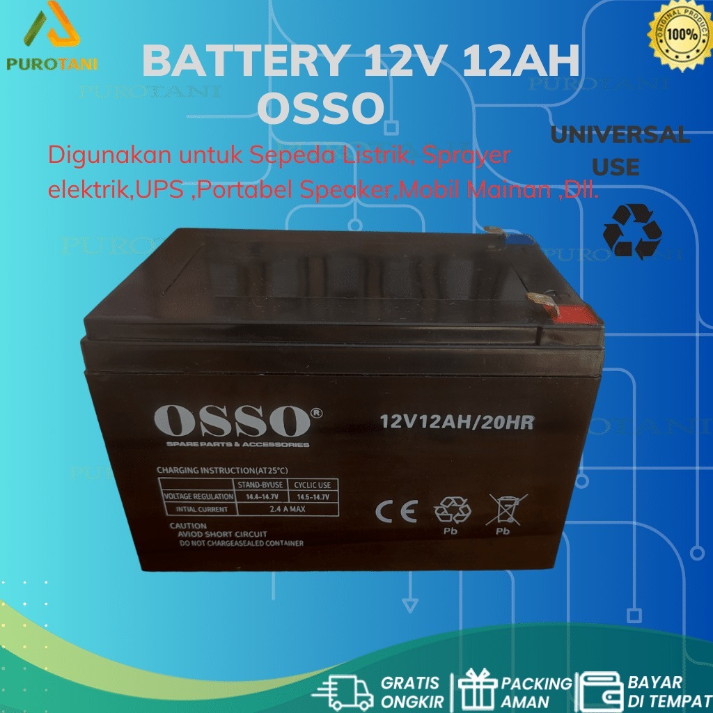 Jual Battery Aki Osso 12 Ah Black Sprayer Electric 12V Shopee Indonesia