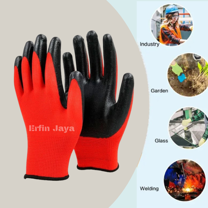 Jual Sarung Tangan Safety Nilon Lapis Nitril Palmfit Palm Fit Keamanan