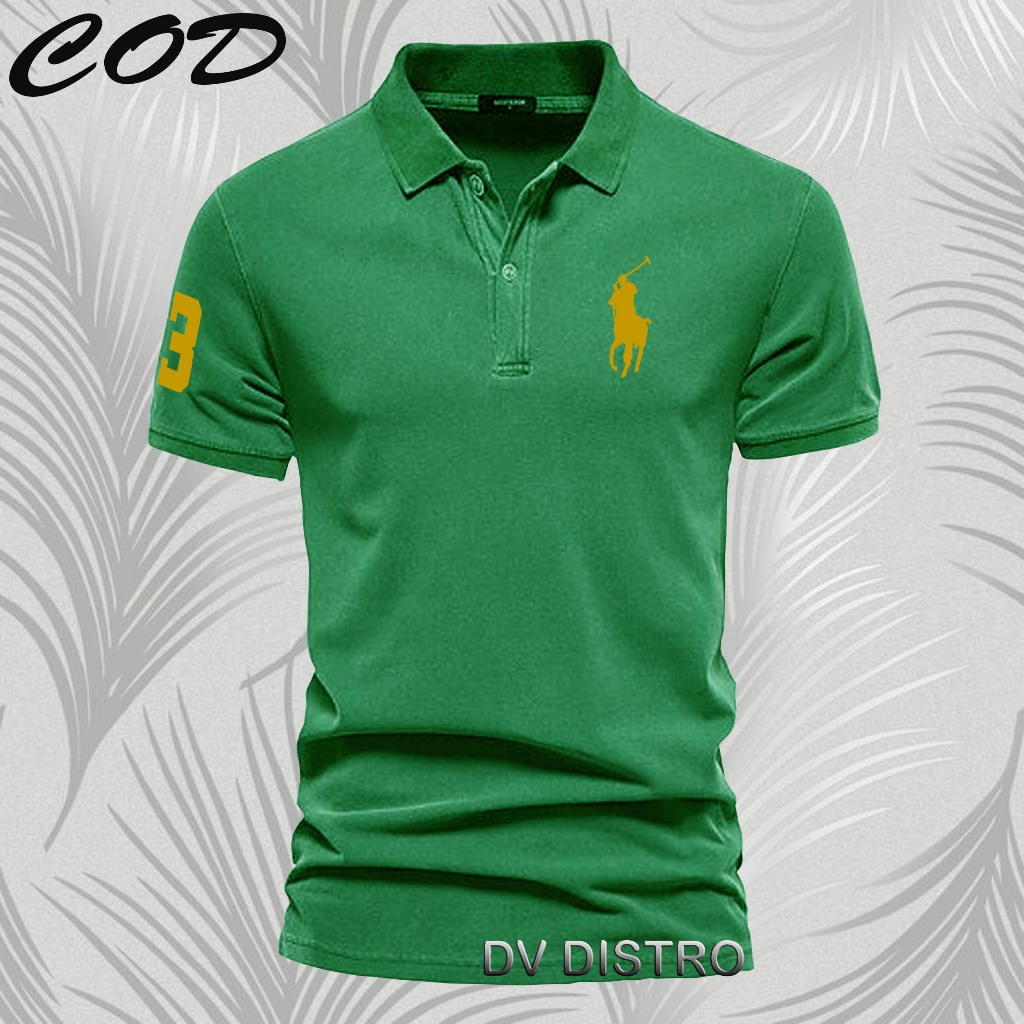 Jual Cod T Shrit Polo Kerah Kuda Text Gold Kaos Kerah Dewasa Shirt