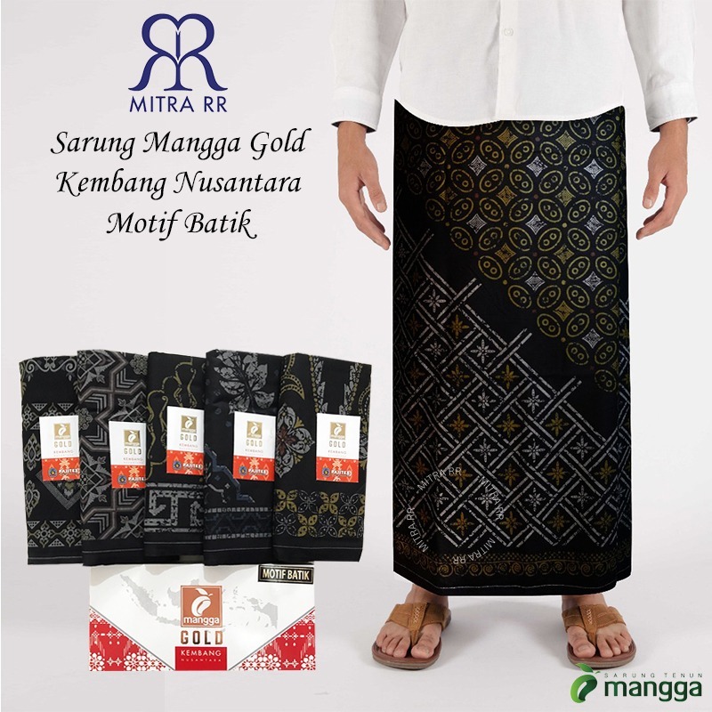 Jual Sarung Mangga Gold Kembang Nusantara Hitam Series Motif Batik