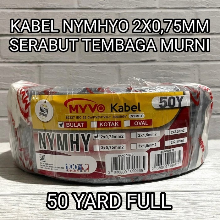 Jual Myvo Kabel Serabut 2 X 0 75 NYMHY HYO 50 Yard Full 45 Meter