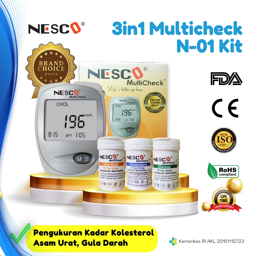 Jual Alat Cek Darah NESCO MULTICHECK N 01 KIT 3in1 Gula Darah