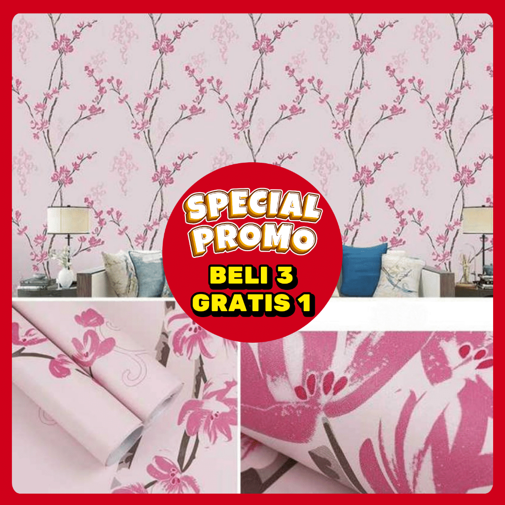 Jual Paket Promo Wallpaper Dinding Kamar Tidur Ruang Tamu Motif Bunga