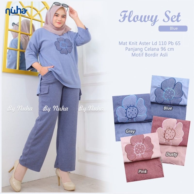 Jual FLOWY SET CARGO BAHAN KNIT ASTER TEBAL HALUS MELAR LD 110CM BAJU