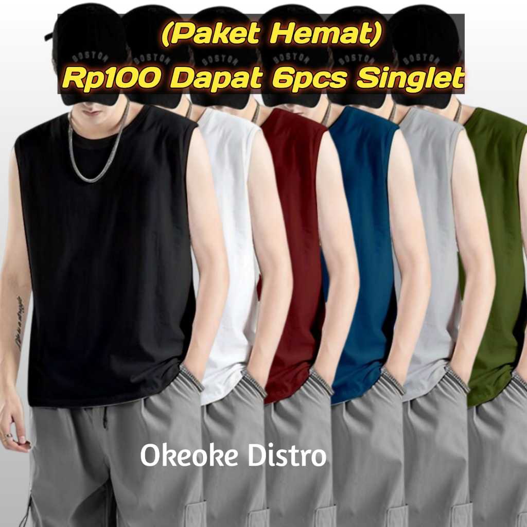 Jual PAKET HEMAT Kaos Singlet Paketan 6 Pcs 100rbu Singlet Santai Gym