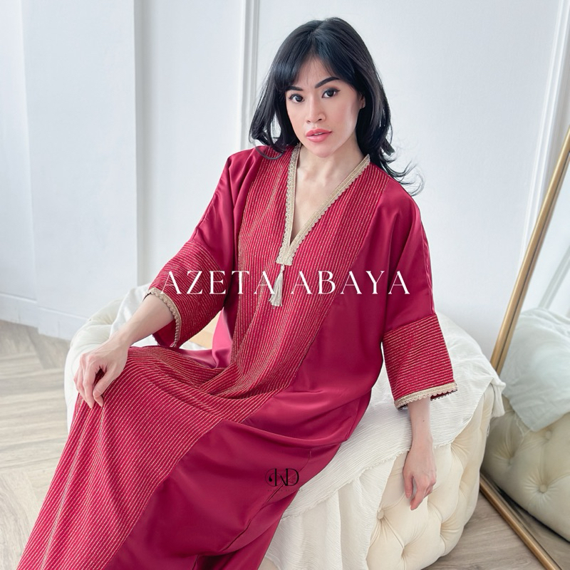 Jual Azeta Abaya Maroon Dress Muslim Wanita Terbaru Satin Mewah Lebaran