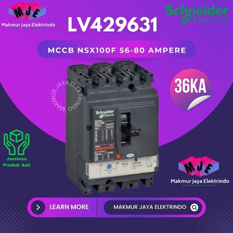 Jual MCCB 3 Phase 80 Ampere 3P 80A Breaker 36kA NSX100F Schneider ORI