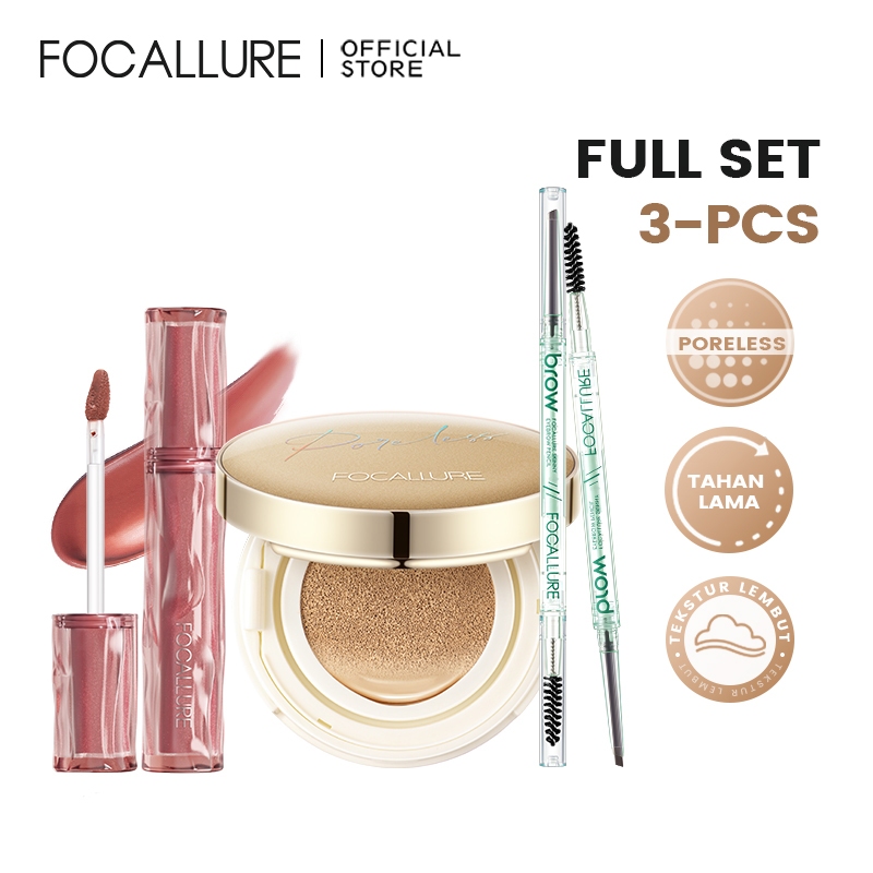 Jual Live FOCALLURE 3 PCS Full Set Poreless BB Cushion Lipstick