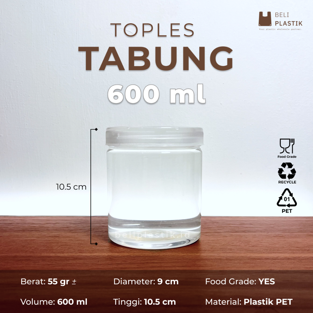 Jual Toples Tabung Plastik 600 Ml Jar Cylinder Tebal 600ml Toples