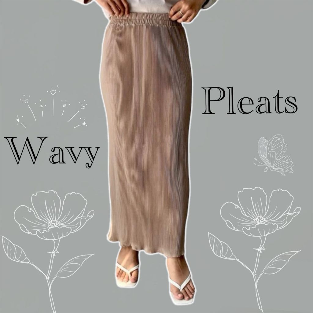 Jual Rok Plisket SPAN Wavy Premium Lidi Gelombang Panjang Maxi Skirt