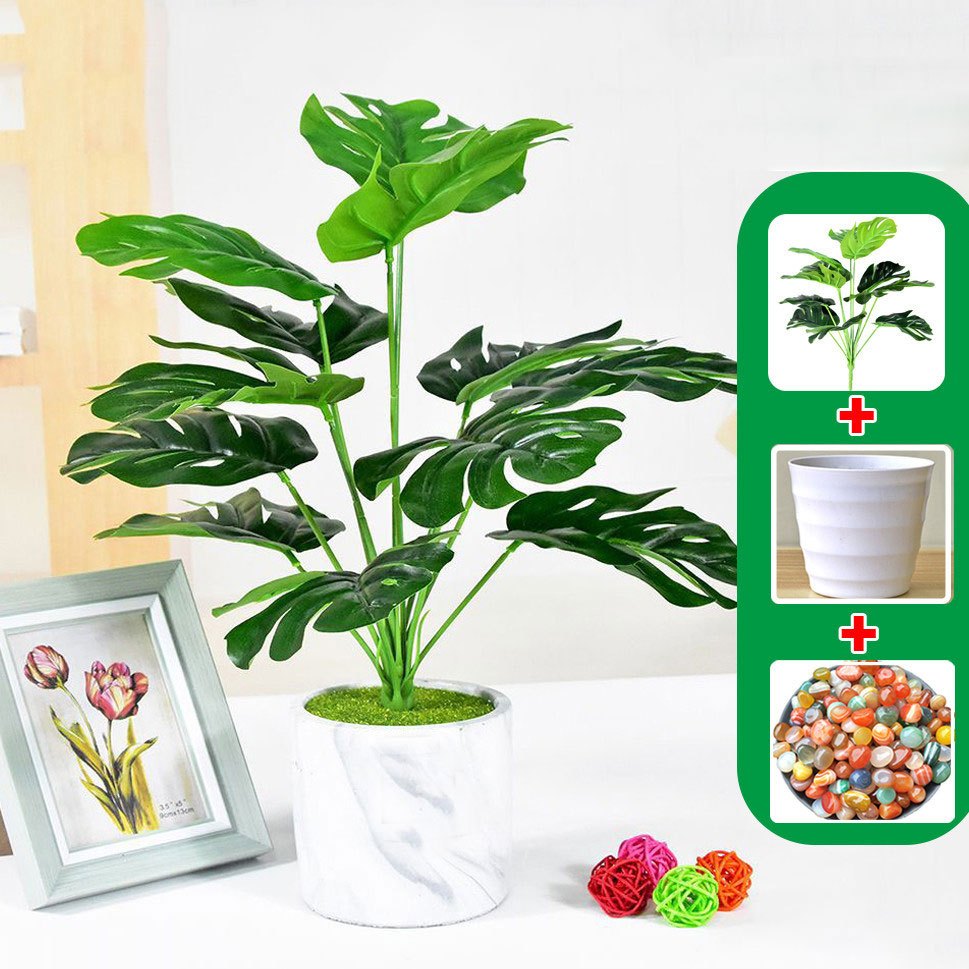 Jual DAUN MONSTERA JUMBO 12 18 24 CABANG DAUN MONSTERA ARTIFICIAL POT