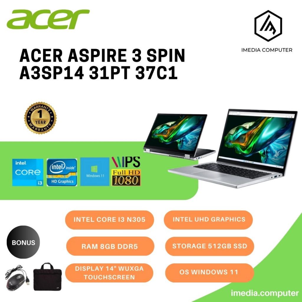 Jual ACER ASPIRE 3 SPIN 14 A3SP14 31PT 37C1 14 INTEL I3 N305 RAM 8GB