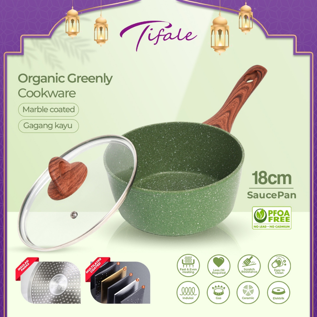 Jual Tifale Organic Greenly Cookware Saucepan Marble Coated Anti