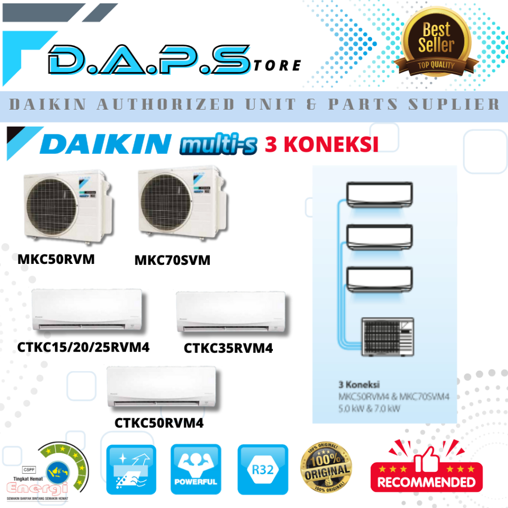 Jual AC Daikin Multi S 3 Koneksi MKC50RVM MKC70SVM CTKC50 CTKC35