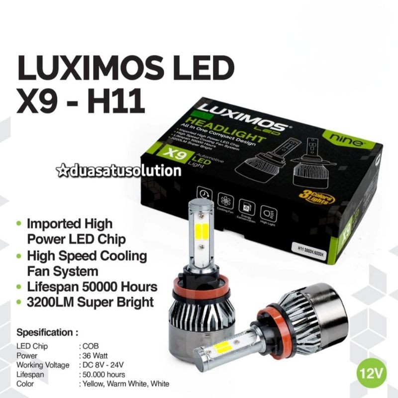 Jual LAMPU LED MOBIL 3WARNA FOGLAMP HEADLAMP H11 NINE LUXIMOS X9 X10