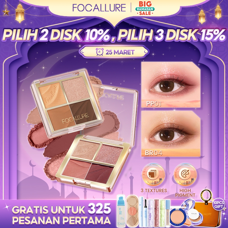 Jual FOCALLURE Shimmer Eyeshadow Palette 4 Shades High Pigment