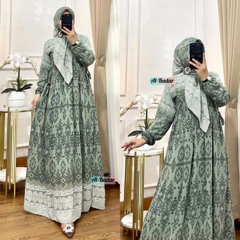 Jual Bisa Cod Gamis Ceruty Motif Etnik Freandly Busui Model Terbaru