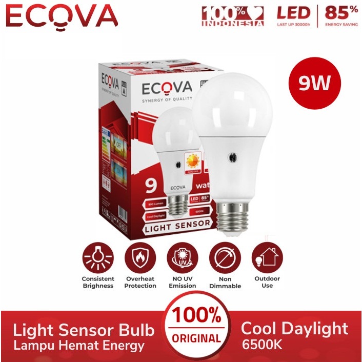 Jual Ecova Lampu LED 9 Watt Sensor Cahaya UV Light Sensor Bulb 9W