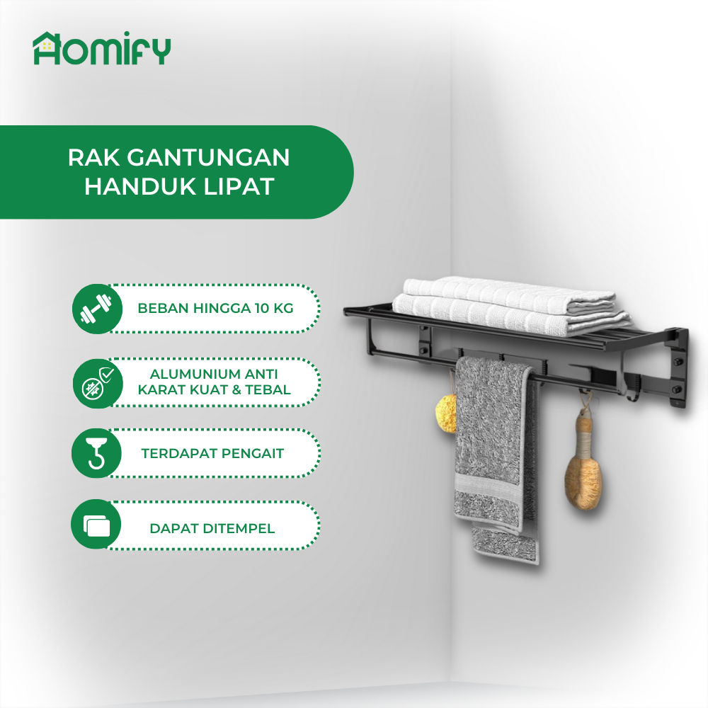 Jual HOMIFY Rak Handuk Kamar Mandi Gantungan Dinding Dapur Lipat Dengan