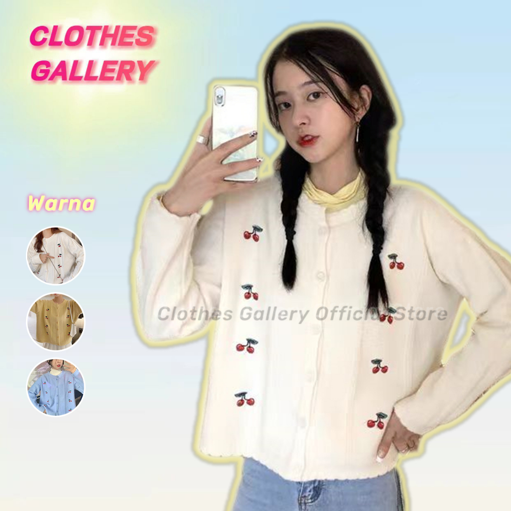 Jual Clothesgallery Cherry Knit Cardigan Luaran Korea Rajut Import