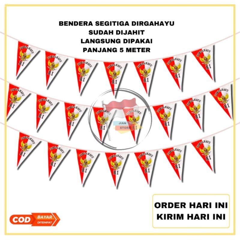 Jual Bendera Hias Festival Meter Kain Segitiga Merah Putih Garuda