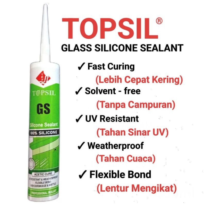 Jual Lem Silikon Kaca Aquarium UPVC WallPanel Batten TOPSIL GS Glass