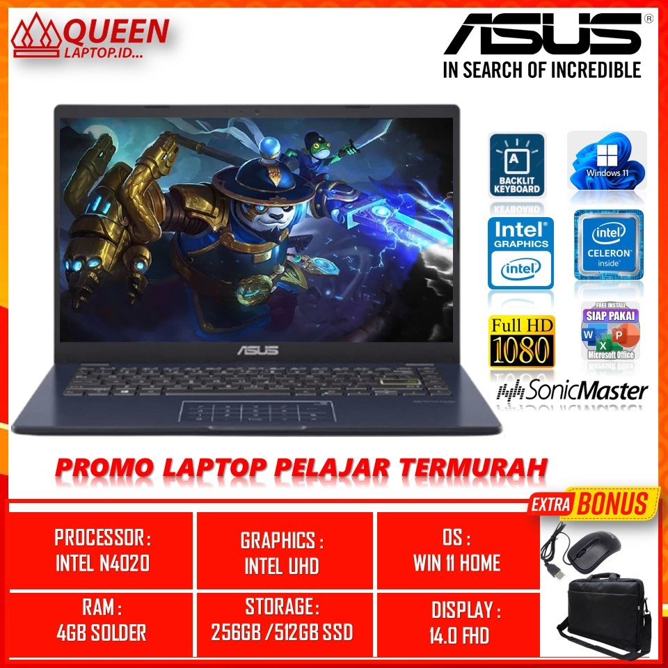 Jual LAPTOP MURAH ASUS VIVOBOOK L410MA INTEL N4020 RAM 4GB 64GB 512GB