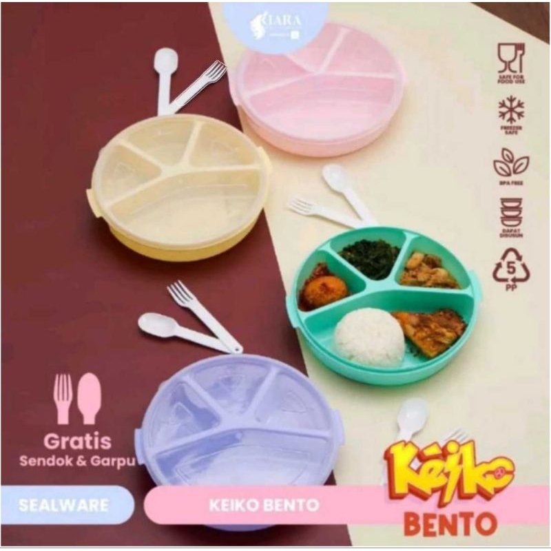 Jual Kotak Makan Plastik Bulat Bento Keiko Sekat Free Sendok Dan