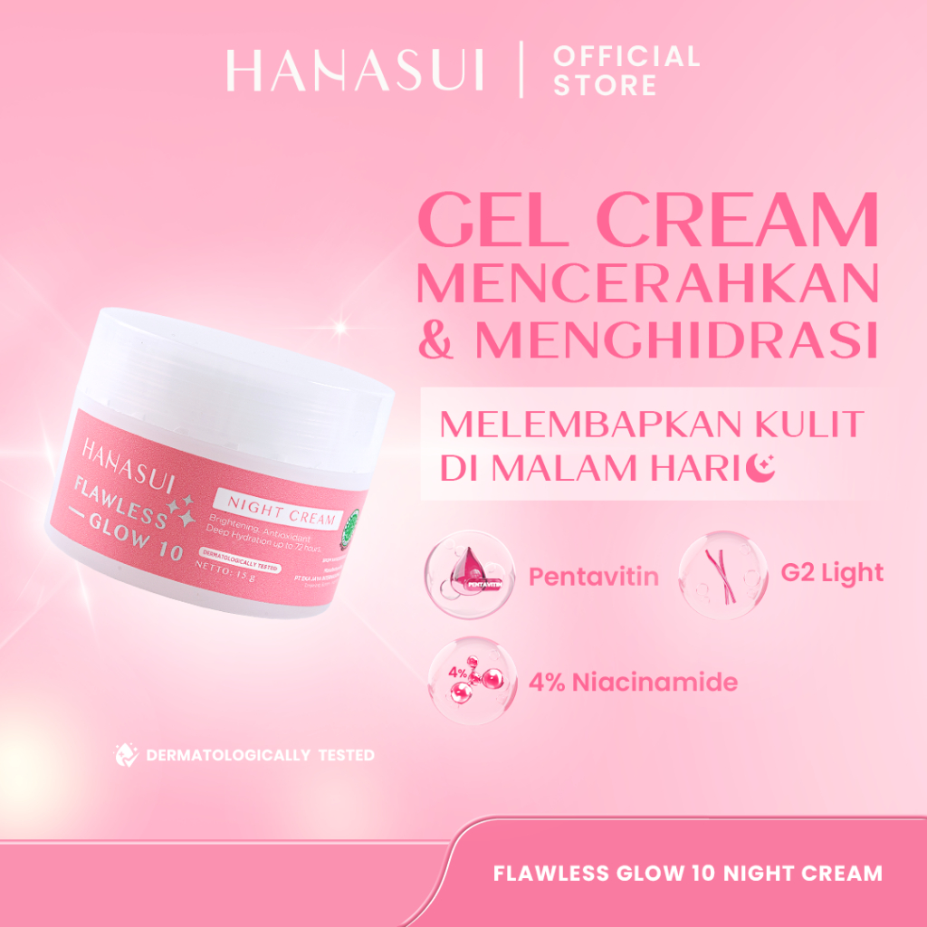 Jual Hanasui Flawless Glow Night Cream Gel Cream Mencerahkan