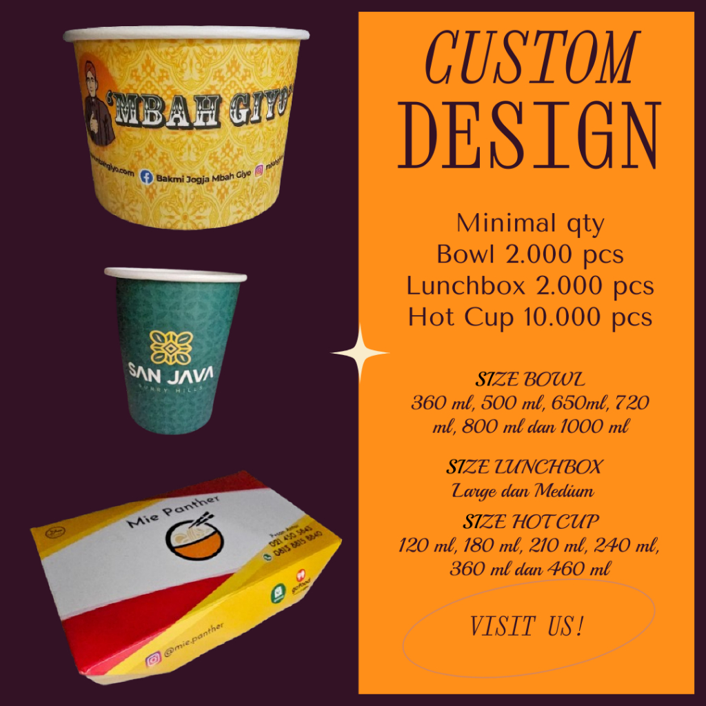 Jual Custom Design Cetak Paperbowl Paper Hot Cup Dan Lunchbox Harga