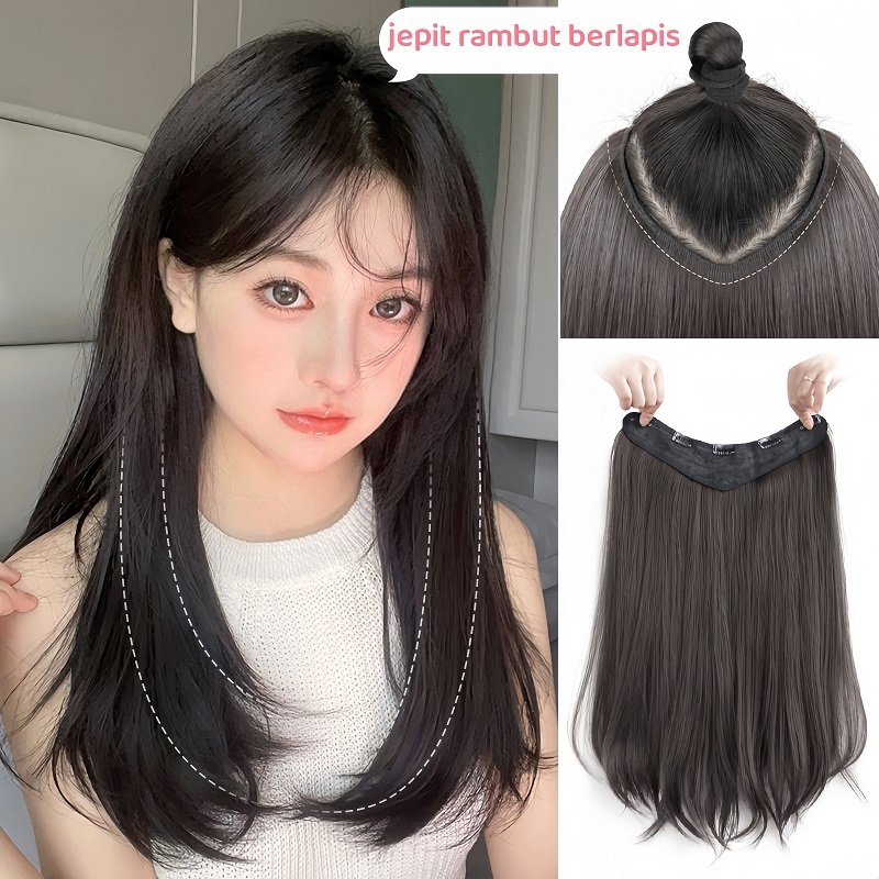 Jual Hairclip Korean Style Layer U Clip Natural Wanita Wig Rambut