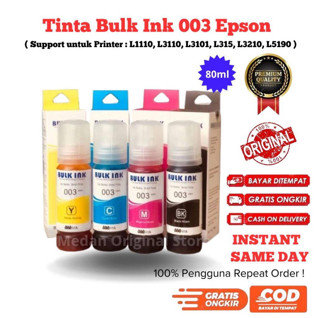 Jual Tinta Bulk Ink Epson 003 Original CMYK Tinta 003 Epson L1110 L3100