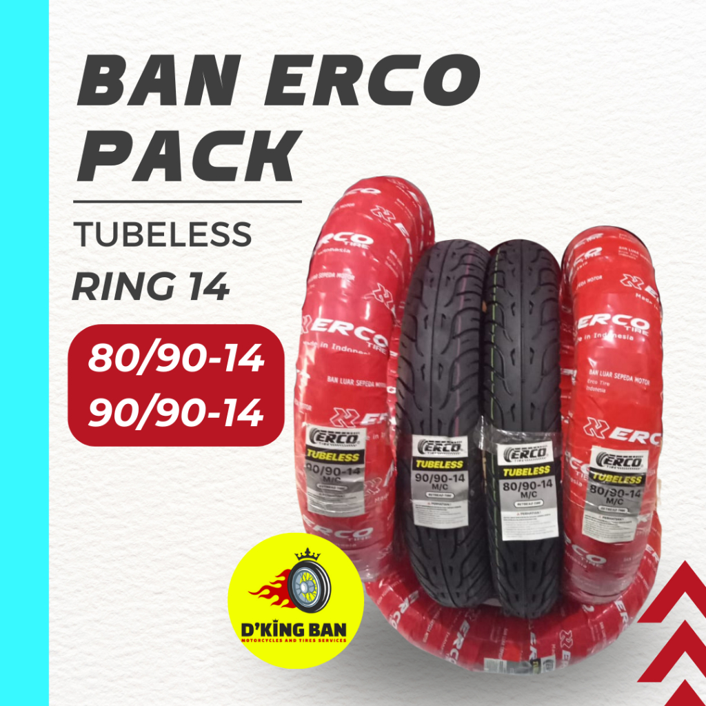 Jual Sepaket Ban Motor Matic ERCO Ring 14 Tubeless Ukuran 80 90 14 Dan