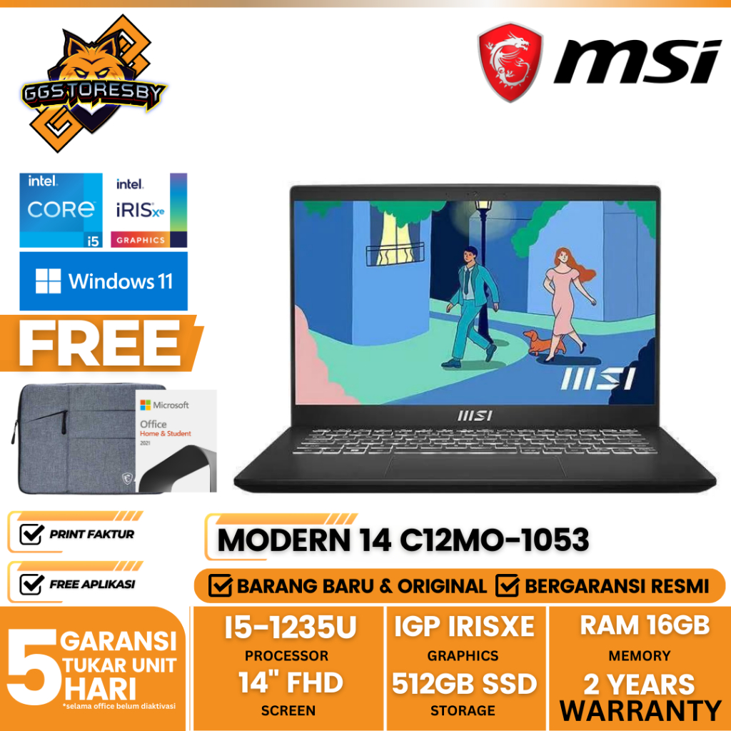 Jual Laptop Msi Modern C Mo I U Gb Gb Ssd Fhd